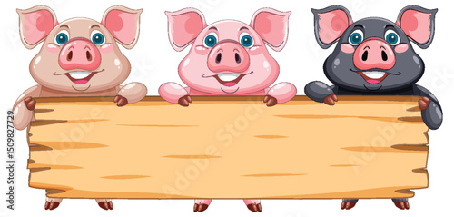 Three Pigs Holding a Wooden Sign