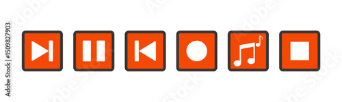 Music player vector icon set, Contains play, pause, stop, record, next track, rewind, previous, forward and backward icons