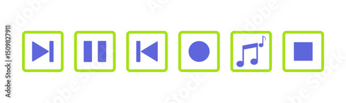 Music player vector icon set, Contains play, pause, stop, record, next track, rewind, previous, forward and backward icons