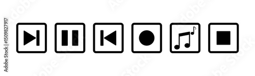 Music player vector icon set, Contains play, pause, stop, record, next track, rewind, previous, forward and backward icons