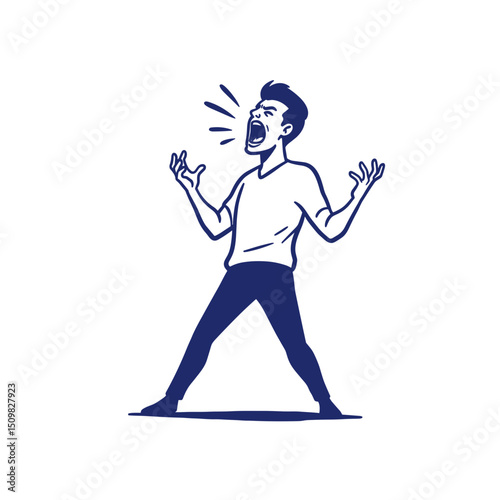 Young man yelling with open arms in expressive pose  