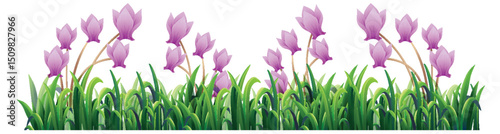 Vibrant Pink Tulips in Lush Green Grass