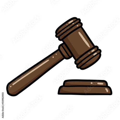 Cartoon gavel icon with base in simple illustrated style  