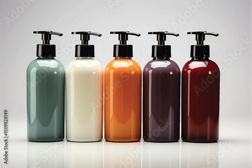 Set of blank pump bottles on white background in 3d illustration