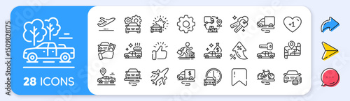 Transport line icons. Interest rate, AI generate, Inflation icons. Car vehicle, Flight plane and Mountain bike set. Supply chain, Car key and Travel map icons. Vector