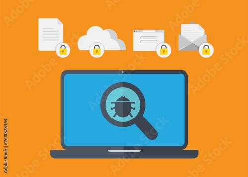 Computer Virus Search Vector Icon stock illustration