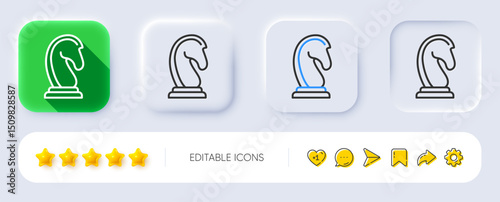 Chess Knight line icon. Neumorphic, Flat shadow, 3d buttons. Marketing strategy symbol. Business targeting sign. Line marketing strategy icon. Social media icons. Vector