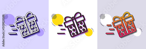 Gift box Delivery line icon. Halftone dotted pattern. Gradient icon with grain shadow. Present or Sale sign. Birthday Shopping symbol. Package in Gift Wrap. Line present delivery icon. Vector
