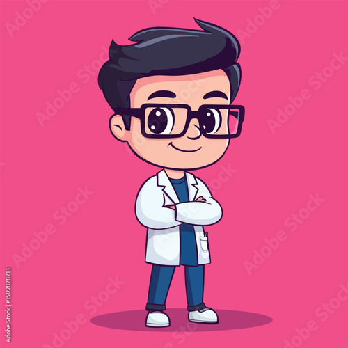 Confident Cartoon Doctor with Glasses and Crossed Arms