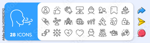 Auction, Lock and Helping hand line icons. Interest rate, AI generate, Inflation icons. Pack of International recruitment, Customer satisfaction, Chess icon. Vector