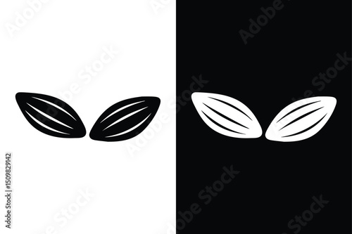 Cumin Seed Vector. Minimal Silhouette Icon on White and Black Background