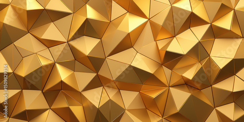 Shimmering gold lowpoly triangular pattern with metallic surface