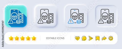 Phishing line icon. Neumorphic, Flat shadow, 3d buttons. Money scam crime sign. Online fraud or thief symbol. Line phishing icon. Social media icons. Vector