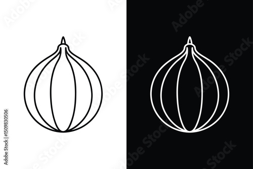 Vector Nutmeg Symbol. Black and White line icon Holiday Spice Art Illustration