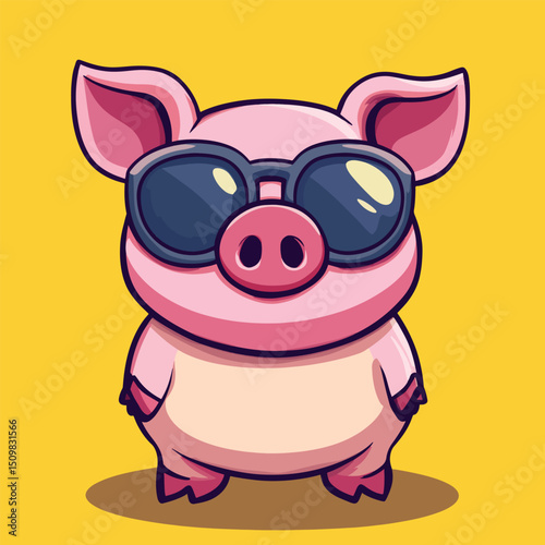 Cool Pig Cartoon Character Wearing Sunglasses