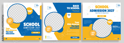 Kids School education admission social media post & back to school web banner template, Creative layout design