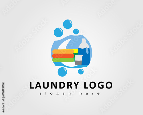 Laundry logo with symbols of water, soap and clean clothes is suitable for use as a company symbol