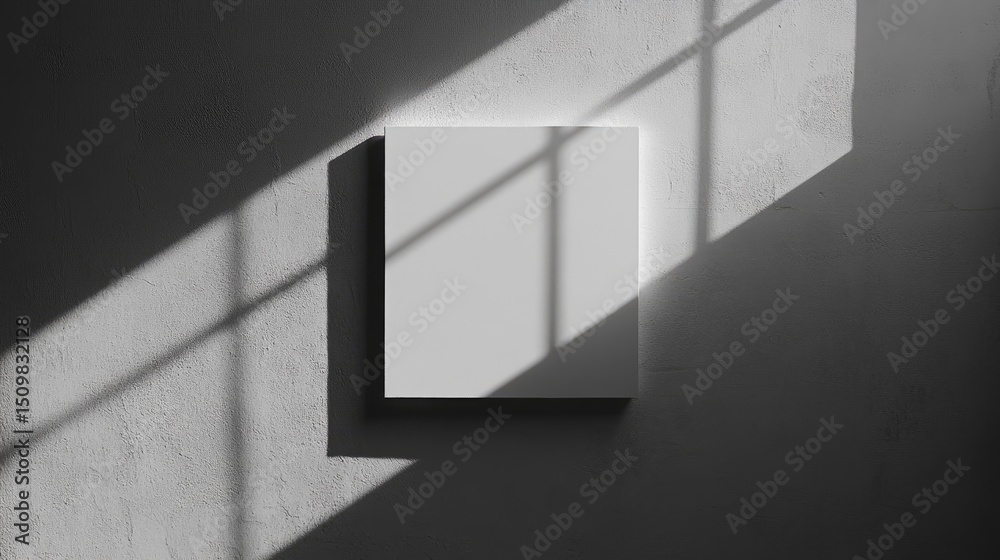 Fototapeta premium Blank white canvas mounted on a textured wall.