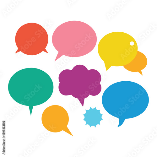 Set of flat colorful bubble speech vector. Banners, price tags, stickers, posters, badges in serial. Isolated on white background. 