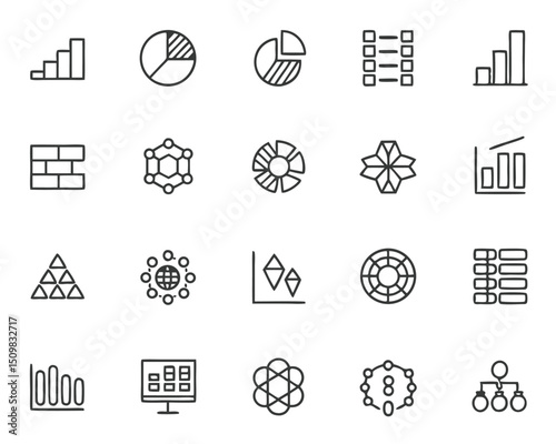 Collection of data visualization icons: charts, graphs, diagram, and infographic elements vector design