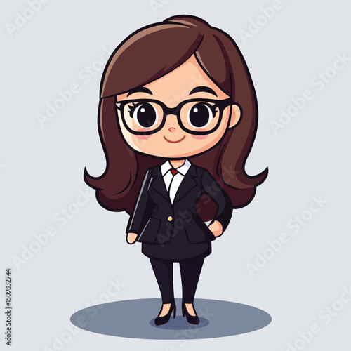 Cute Cartoon Businesswoman in Formal Attire