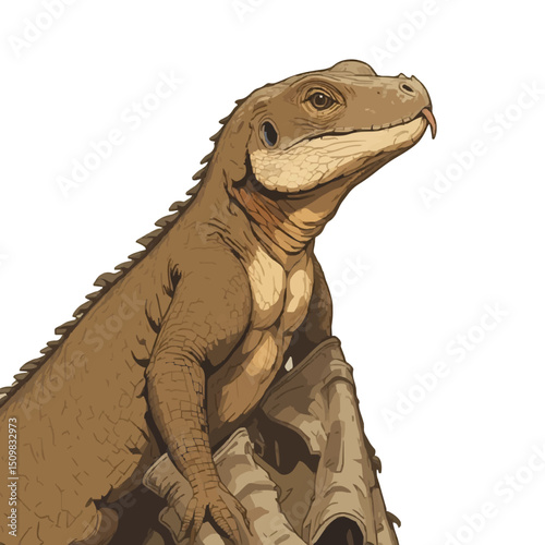 Komodo Dragon Sitting with Tongue Out - Illustrated Wildlife