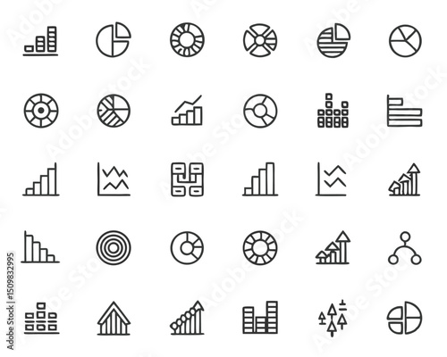 Collection of business data analysis charts and graphs icons for presentations and reports vector eps format