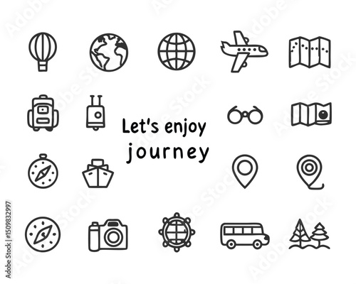 Travel adventure vacation icons set vector illustration for travel planning and holiday destination guide