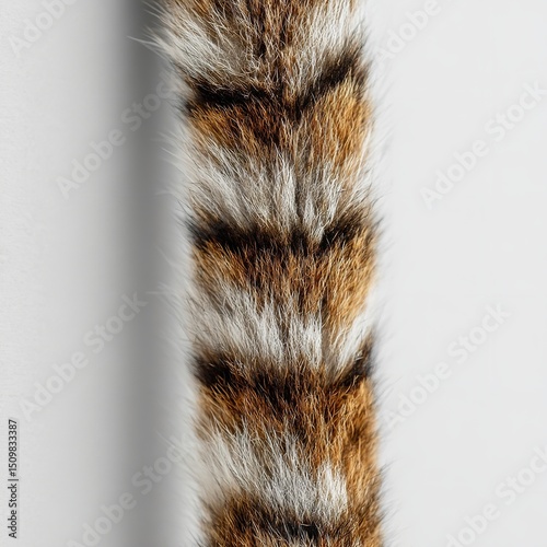 Close up of a fluffy striped tail animal fur texture pattern brown white detail macro photography studio shot