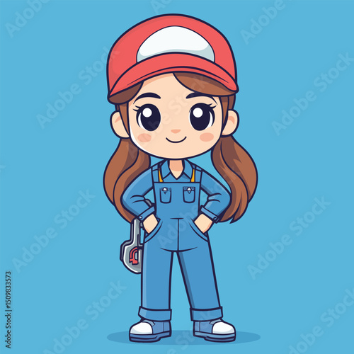 Cute Cartoon Female Technician in Workwear