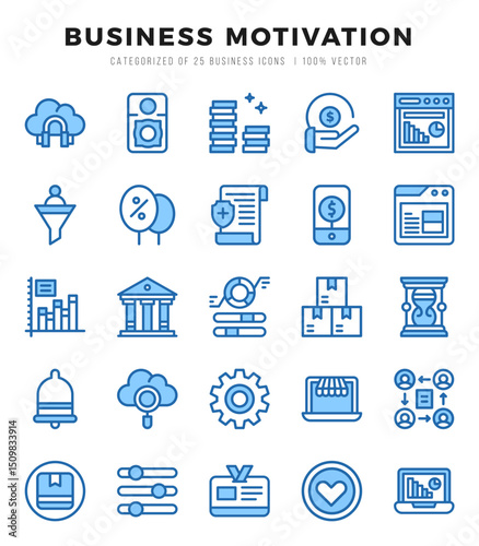 Vector icons set of Business Motivation. Two Color style Icons.