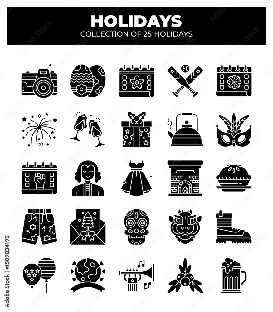 Naklejka premium Holidays. Collection of 25 Diverse Holiday Icons