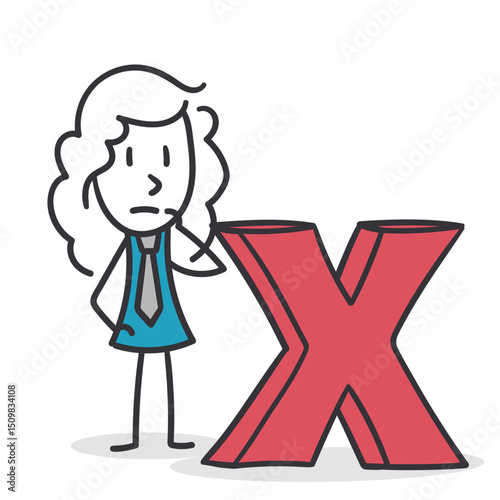 Businesswoman with a Large X. Concept of cancellation, rejection, error, or negation.