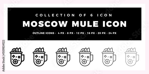 Moscow Mule Icon Set. Collection of 6 Outline Icons for Drinks and Beverages