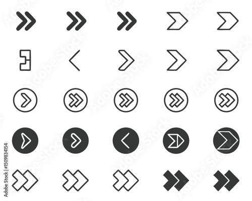 Arrow vector icon set collection forward backward next previous direction navigation pointer interface design
