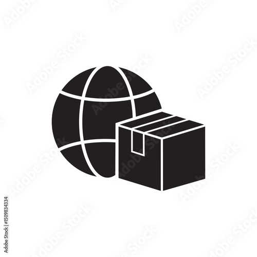 Global logistics icon featuring a globe and a package representation in a minimalist design