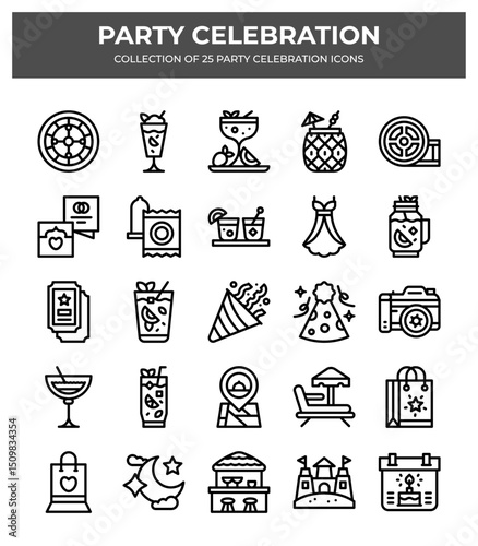Party Celebration Icon Set. 25 Unique Line Icons for Festive Events