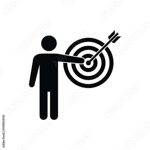 Symbol representing achievement and focus with a figure pointing towards a target