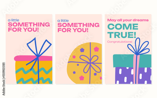 Hand-drawn style gift boxes and sentiments for diverse celebrations. Great for scrapbooking, digital collages, and apps