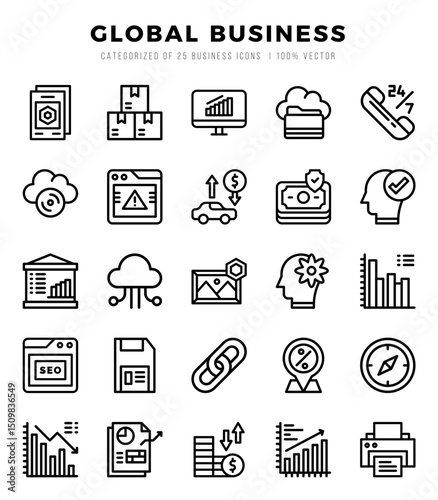 Global Business icons Pack. Lineal icons set. Global Business collection set.