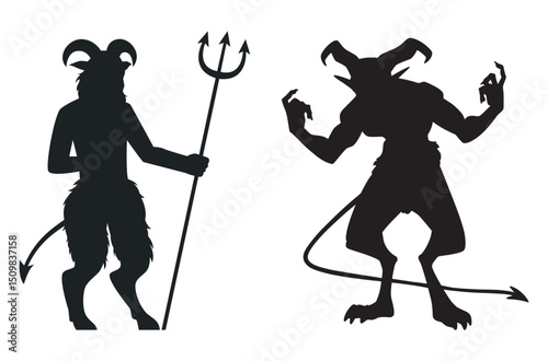 vector silhouette of devil. Demon devil and hell silhouettes set.