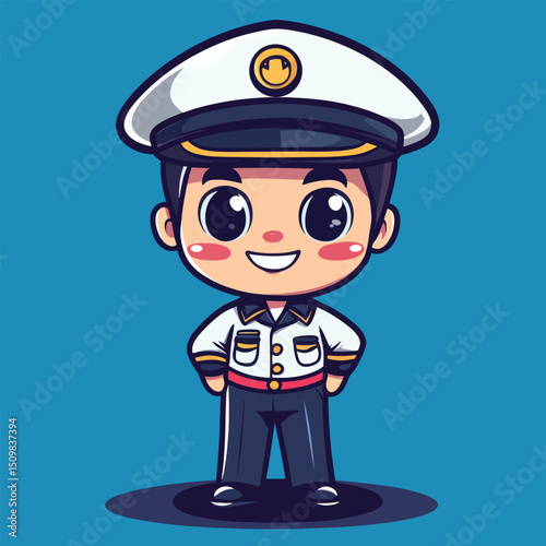 Cute Cartoon Officer in Formal Uniform