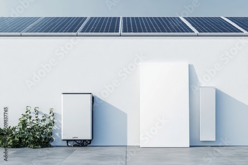 A white building with solar panels on the roof