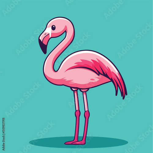 Cute Pink Flamingo in a Vibrant Teal Background