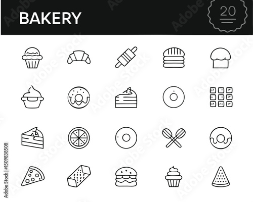 Bakery icons set vector illustration of cupcake croissant donut cake and other pastry food items design