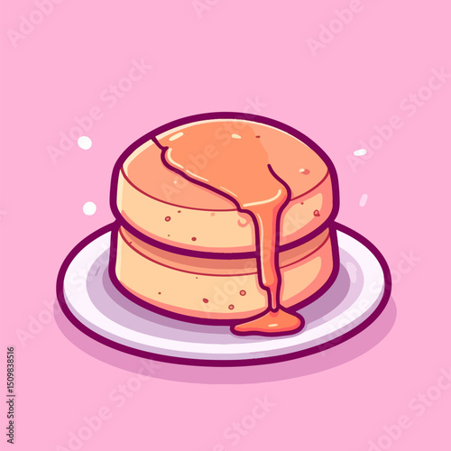 Stack of pancakes on a plate with syrup drizzled over the top pixelated style