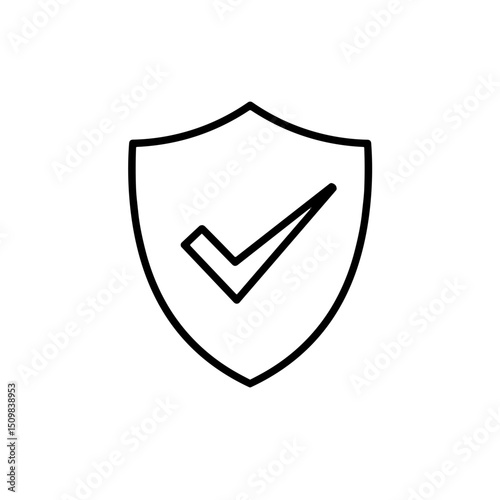 Minimalist shield icon with checkmark in black outline  