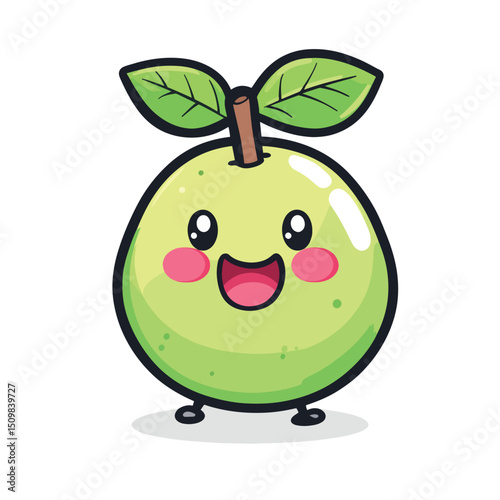 Joyful Cartoon Guava with Two Leaves and Happy Expression