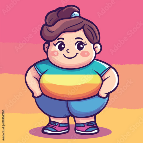 Joyful PlusSize Girl in Vibrant Rainbow Outfit