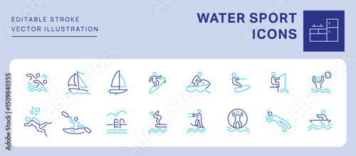 Water Sport Icons. Editable Stroke. Set of thin line icons symbol collection. 
